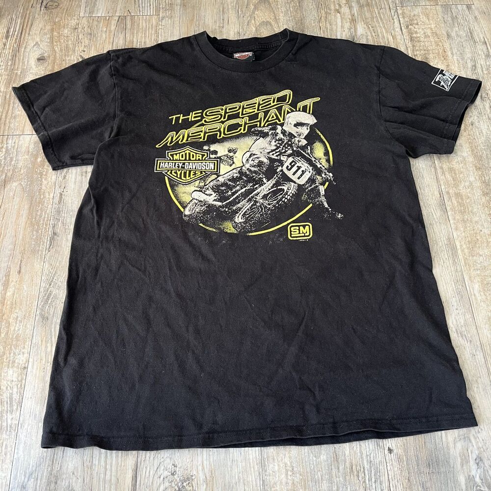 Harley Davidson T Shirt Vintage Women's Large Black Yellow Dirt Bike Racing